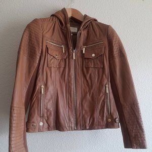HP Michael Kors Leather Moto Jacket with Hood